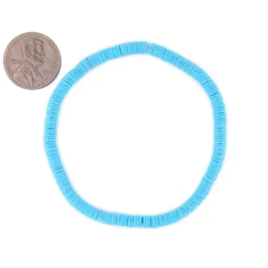 The Bead Chest Boho Stretch Bracelet, Baby Blue - Stackable African Vinyl Heishi, Unisex for Men & Women {2}