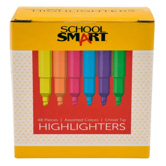 School Smart Pen Style Highlighters, Chisel Tip, Assorted Colors, Pack of 48 {3}
