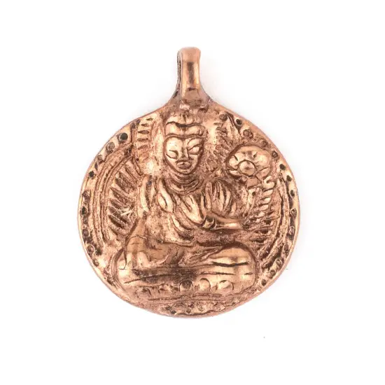 The Bead Chest Round Copper Buddha Pendant (28x34mm) {1}
