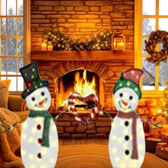 Set of Two Heart Snowmen 30" & 32" Lighted Holiday Decorations {2}