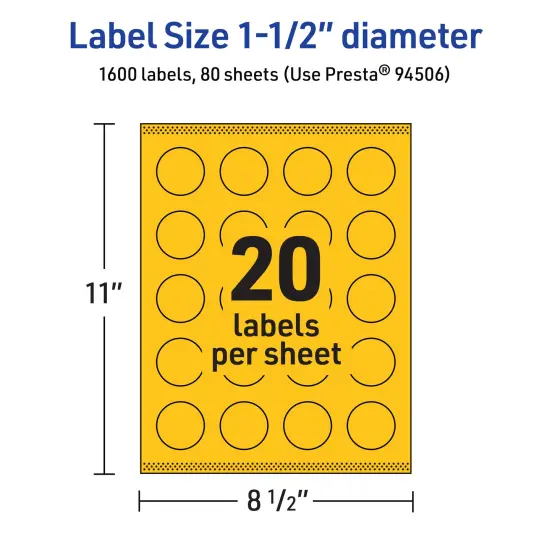Avery Bright Yellow Paper Labels, 1.5" Diameter Round {5}