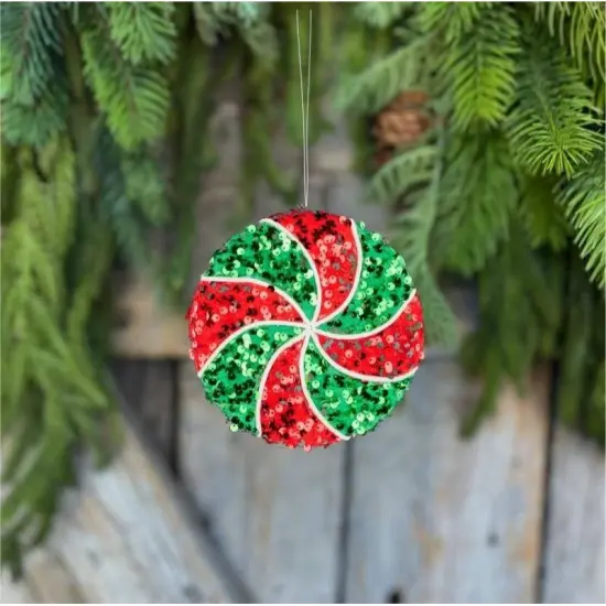 6" Sequin Peppermint Ornament: Red/Green {4}
