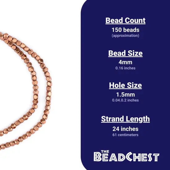 The Bead Chest Cornerless Cube Beads - Full Strand of Faceted Ethnic Metal Spacers (4mm, Copper) {4}