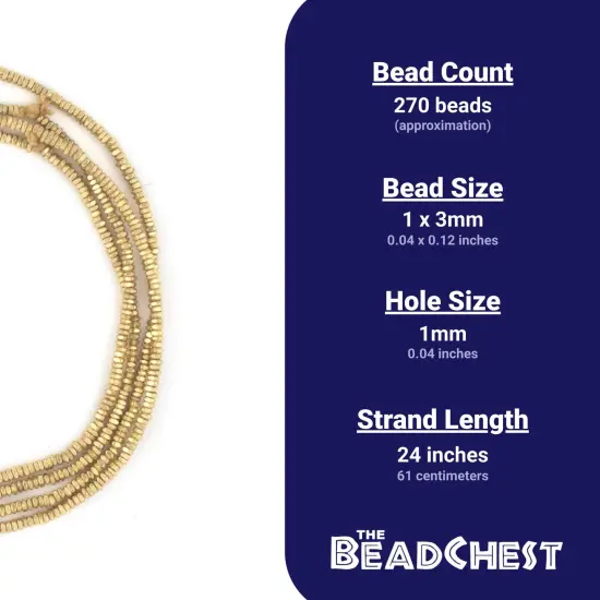 The Bead Chest Gold Faceted Square Heishi Beads (3mm) {4}