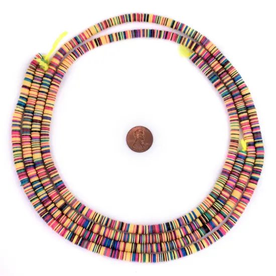 The Bead Chest Juabo Medley Vinyl Phono Record Beads 6mm Ghana African Multicolor Heishi 30 Inch Strand Handmade {2}