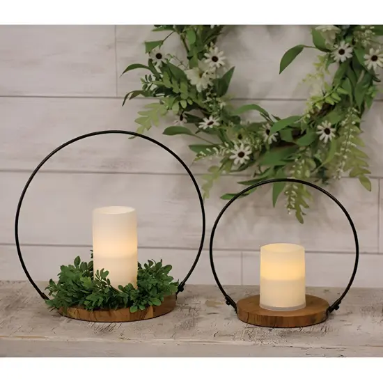 Black Wood and Metal Halo Candle Holders Set of 2 {3}