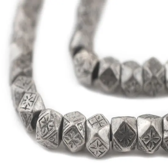 The Bead Chest Silver Patterned Diamond Cut Beads (9mm) {1}