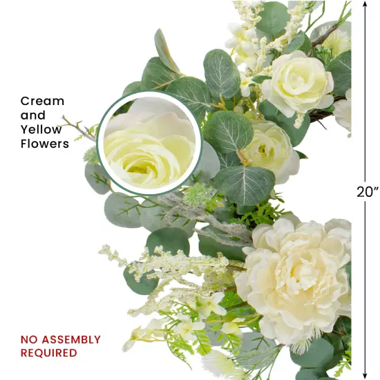 Northlight Peony, Rose and Mixed Foliage Artificial Spring Wreath - 20" White {7}