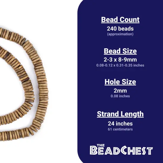 The Bead Chest 8mm Brown Bone Button Beads: Nepal Flat Round Disk Heishi Beads for DIY Necklace Jewelry Making {4}