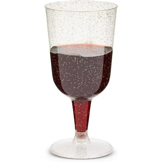 50-Pack Gold Glitter Plastic Wine Glasses (7 oz) Clear {3}