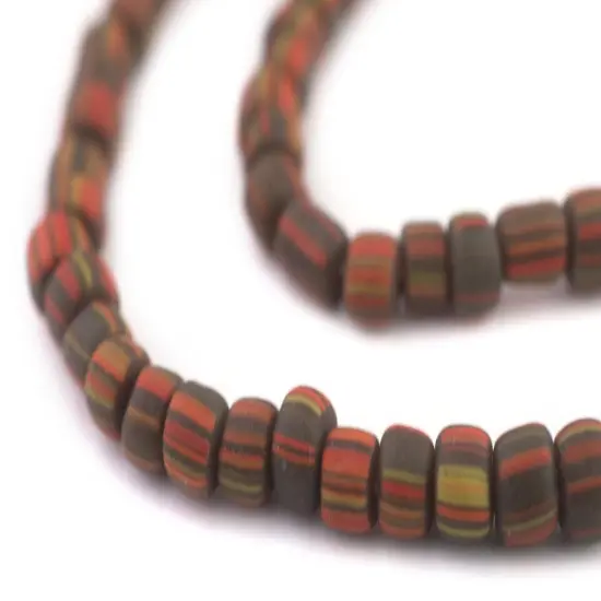 The Bead Chest Java Gooseberry Beads - Full Strand of Striped Glass Beads (Autumn, 4mm) {1}