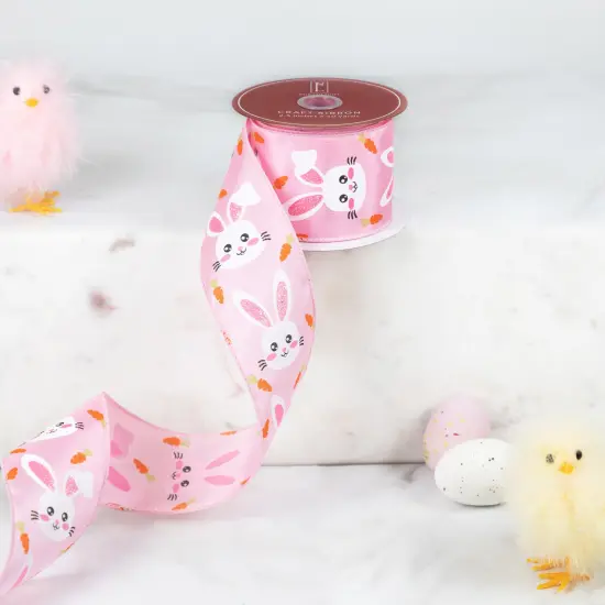Northlight Easter Bunny Wired Spring Craft Ribbon - 2.5" x 10 Yards - Pink {1}