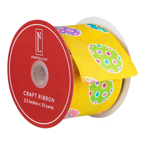 Northlight Easter Egg Design Wired Spring Craft Ribbon - 2.5" x 10 Yards - Yellow Multi {6}