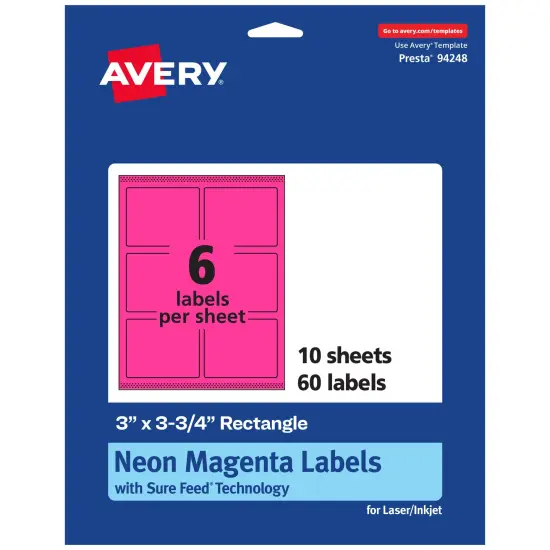 Avery Neon Magenta Paper Labels, 3" x 3.75" Rectangle {1}