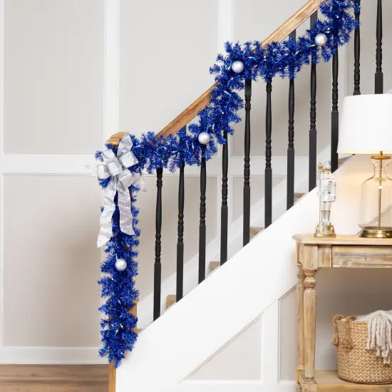 Northlight Pre-Lit Artificial Tinsel Christmas Garland - 9' x 8" - Blue - Clear Lights {1}