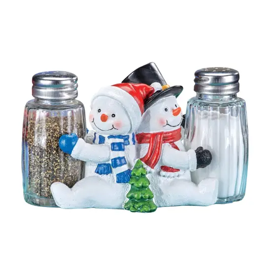 Collections Etc Hand-Painted Glass Snowmen Salt and Pepper Shakers Set {2}