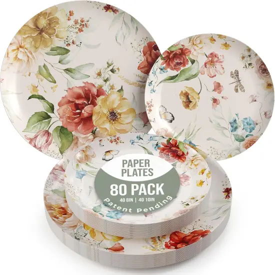 Earthtrends Heavy Duty Paper Plates for parties &ndash; Includes 8-Inch Paper Dessert Plates and 10-Inch Paper Dinner Plates &ndash; Disposable Floral Paper Plates for Parties, Weddings, Events, BBQs, Birthdays, Catering, Holidays &ndash; Elegant Tableware Set Aviv {7}