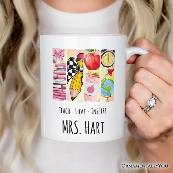 Teach Love Inspire Mug, Watercolor Teacher Gift {2}