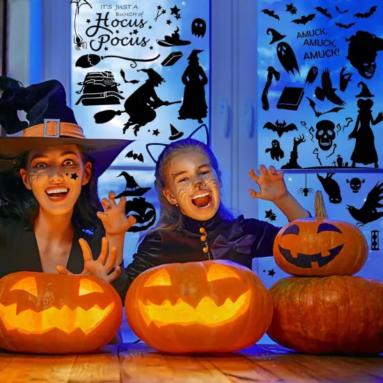 102 PCS Reusable Double Sided Scary Clings for Party,9 Sheet Decorations With Witches {4}