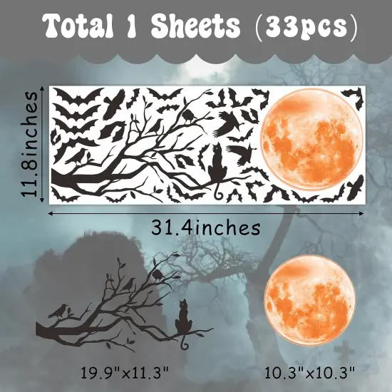 Halloween Moon Wall Sticker Decor - Branch Cat {5}