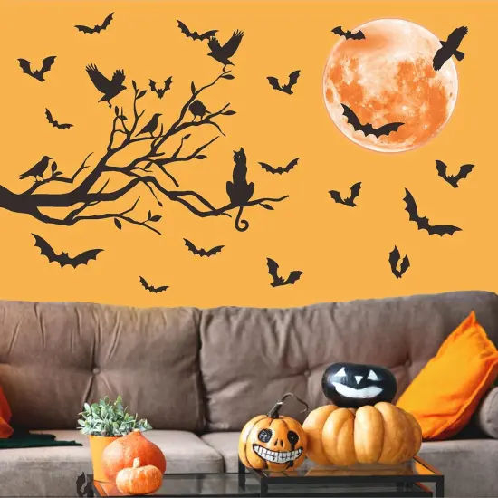 Halloween Moon Wall Sticker Decor - Branch Cat {3}