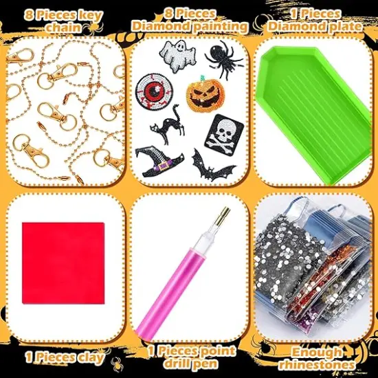 8 Pcs Halloween Diamond Painting Keychains {3}