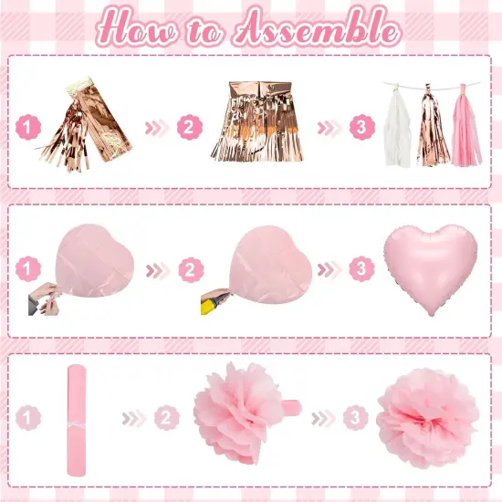 Pink Bow Birthday Party Decorations, Coquette Bow Light Pink and White Confetti Long Balloons Happy Birthday Banner Fringe Curtain Tassel Pompoms for Women Girls Theme Baby Shower Party Decorations {4}