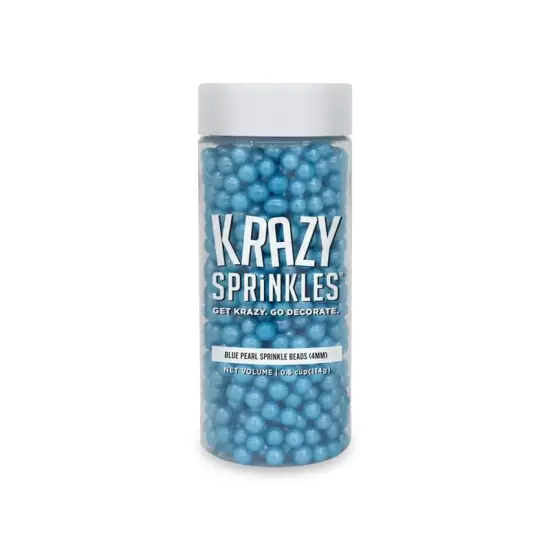 Krazy Sprinkles - Blue Pearl 4mm Beads (1/2 Cup, 1x Jar) for Cakes, Ice Cream & Cookies {4}