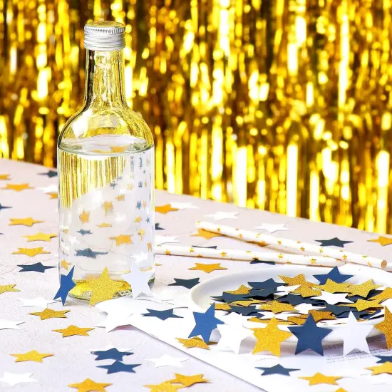 300pcs Navy Blue White Gold Confetti,Glitter Paper decor Twinkle Little Star Table Confetti,Birthday Graduation 2025 Fathers Day Wedding Baby Shower Party Decorations Circle Dots Lasting Surprise {2}