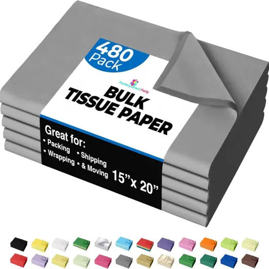 Tissue Paper for Gift Bags - 15" x 20"Bulk Tissue Paper Dark Blue 480 Sheets - 10lb Newsprint for Packing, Birthday Gift Box Filler, Packing Supplies for Moving SuppliesGray {1}