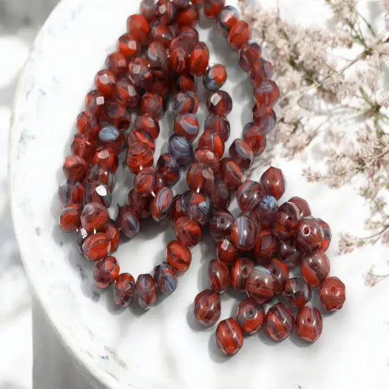 *25* 6x9mm Blended Burnt Orange + Denim Blue Fire Polished Rondelle Beads {1}