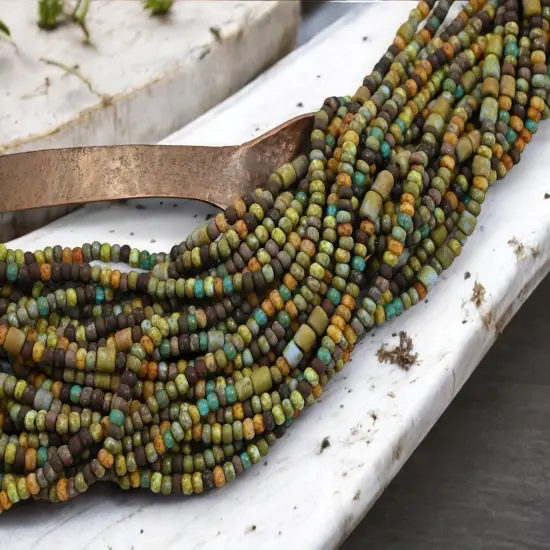 6/0 Aged Matte Caribbean Picasso Tube Mix Seed Beads (20" Strand) {1}