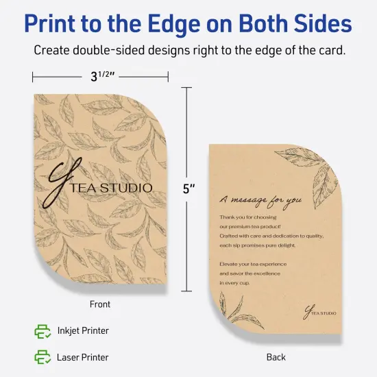 Avery Printable Leaf Flat Cards, 3-1/2" x 5", Matte Kraft Brown Cardstock, Print-to-The-Edge, Laser/Inkjet Printable, 40 Total, Great for Product Branding, Marketing, and More {12}