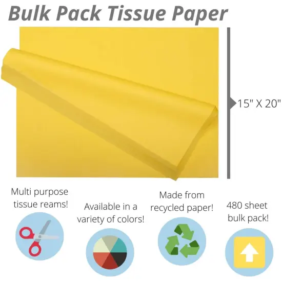 Tissue Paper for Gift Bags - 15" x 20"Bulk Tissue Paper Dark Blue 480 Sheets - 10lb Newsprint for Packing, Birthday Gift Box Filler, Packing Supplies for Moving SuppliesYellow {2}