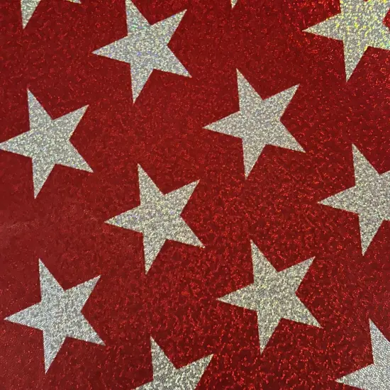 1 Yard Red Patriotic Designs Hologram Foil Polyester Spandex Fabric 56/57 Inch Width {2}