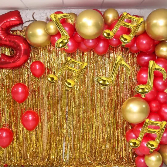 10 Pcs Music Note Gold Balloons - Foil & Mylar, Happy Birthday Banner {5}