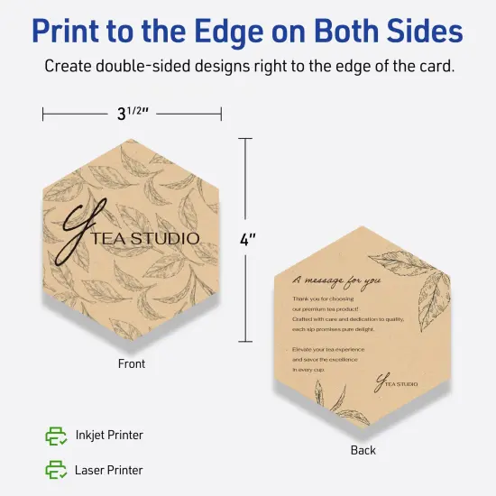 Avery Printable Hexagon Flat Cards, Sure Feed Technology, 3-1/2" x 4", Matte Kraft Brown Cardstock, Print-to-The-Edge, Laser/Inkjet Printable, 40 Total {12}