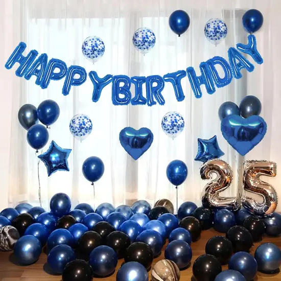 30 Pcs Blue -Happy Birthday Balloons Banner 16 Inch Mylar Foil Letters with Star & Heart {3}