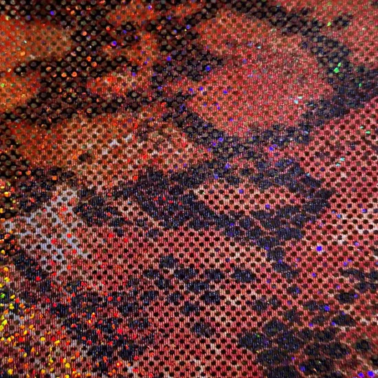 1 Yard Summer Snake Hologram Nylon Spandex Fabric for Costumes Swimwear Cosplay Pink Gold Hologram {3}