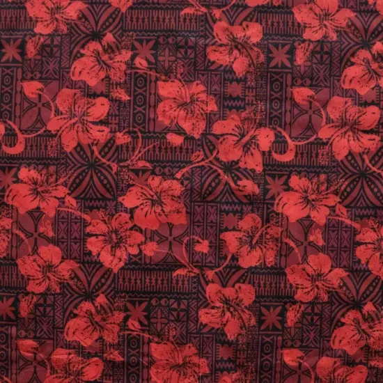 1 Yard Hibiscus Traditional Tapa Design Fabric, 100% Polyester, 60 Inches Width Red {3}