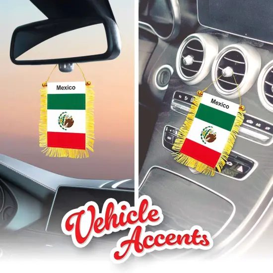 G128 2 Pack: Mexico Mexican Fringy Flag | 3x5IN | Fringy Hanging Double Sided Flag with Suction Cup, Window and Car Rearview Mirror Decor {5}