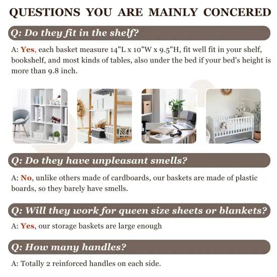 4 Pack Large Storage Baskets for Shelves | Fabric Closet Organizers and Storage Bins with Handles Home Organization | Decorative Collapsible Baskets for Organizing Clothes Toy Nursery 14"x10" {6}