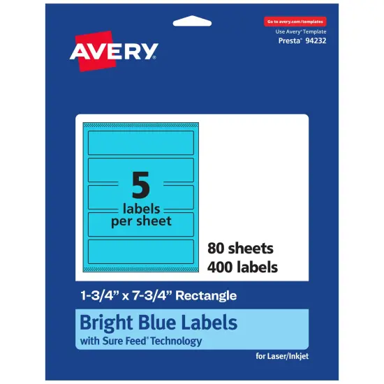 Avery Bright Blue Paper Labels, 1.75" x 7.75" Rectangle {1}
