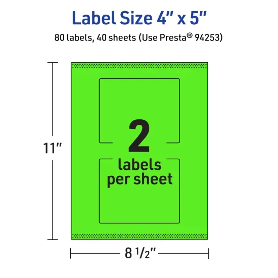Avery Neon Green Paper Labels, 4" x 5" Rectangle {5}
