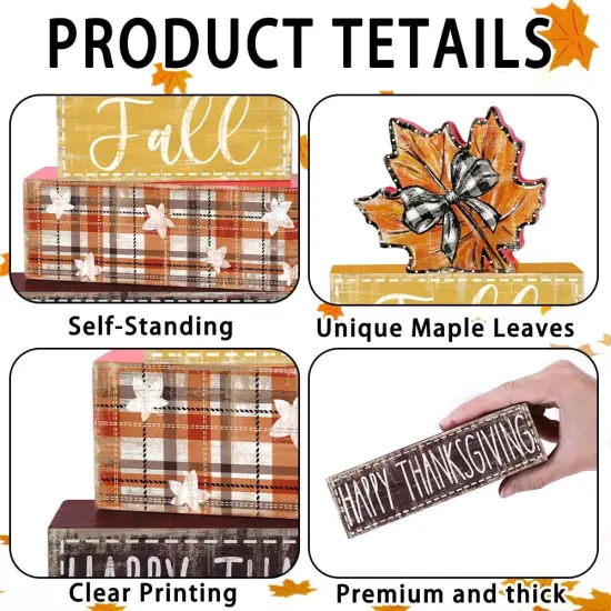 4Pcs Fall Wood Block Signs Table Decor {3}