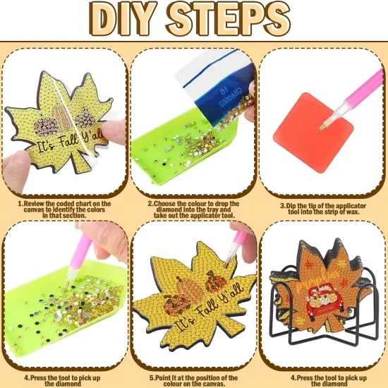 12 Pcs Fall Diamond Art Coasters Maple Leaf {3}