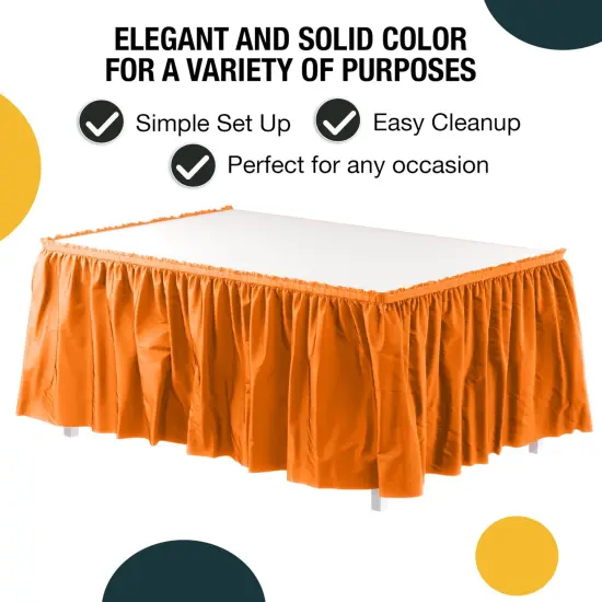 Ruffle Disposable Table Skirt 14 Ft Long Pleated Table Skirts with Adhesive Strip &ndash; Fits 6ft+ Rectangle or Round Tables &ndash; Ideal for Birthday Parties, Gender Reveal, Baby Showers & Event Decorations 6 pack by Exquisite Orange {2}