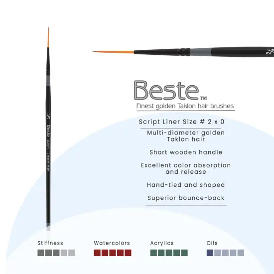 Creative Mark Beste Golden Taklon Script Liner #00 - 3 Pack Artist Paint Brush, Professional Watercolor Brushes, For Acrylic Painting, Short Handle, Sharp Edges, Hand-Tied & Shaped {3}