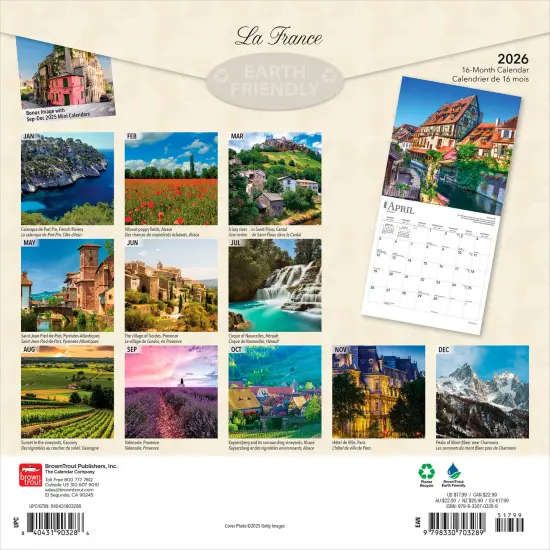 France | 2026 12 x 24 Inch (Hanging) Monthly Square Wall Calendar | Foil Stamped Cover | English/French Bilingual | Plastic-Free {2}