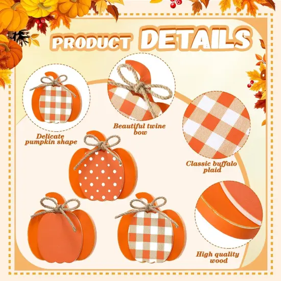 3 Pcs Fall Pumpkin Decor Wood Tabletop Sign {4}